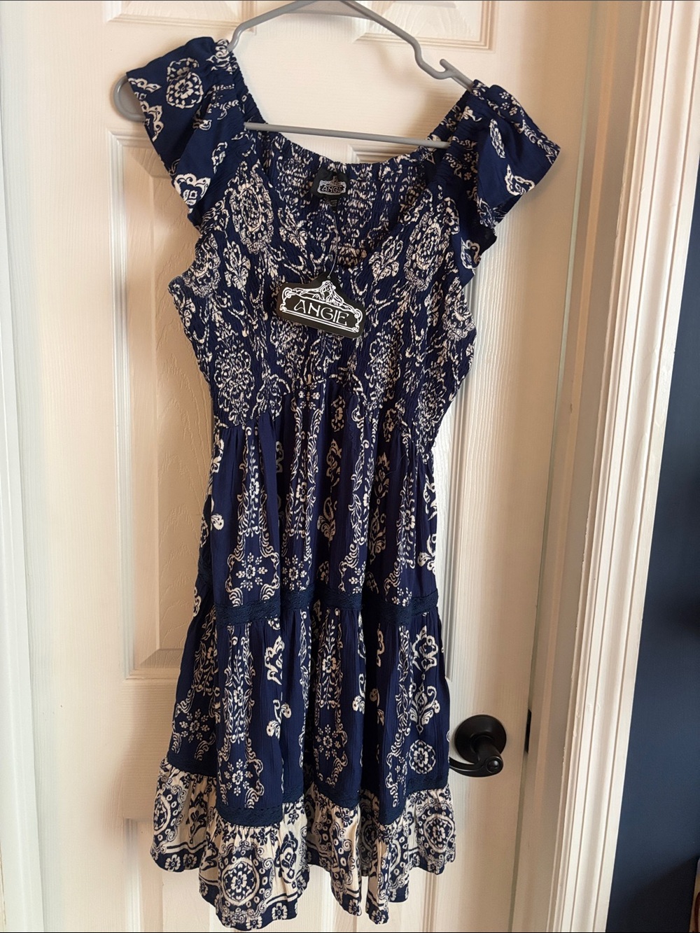 Angies Navy Blue Printed Summer Dress